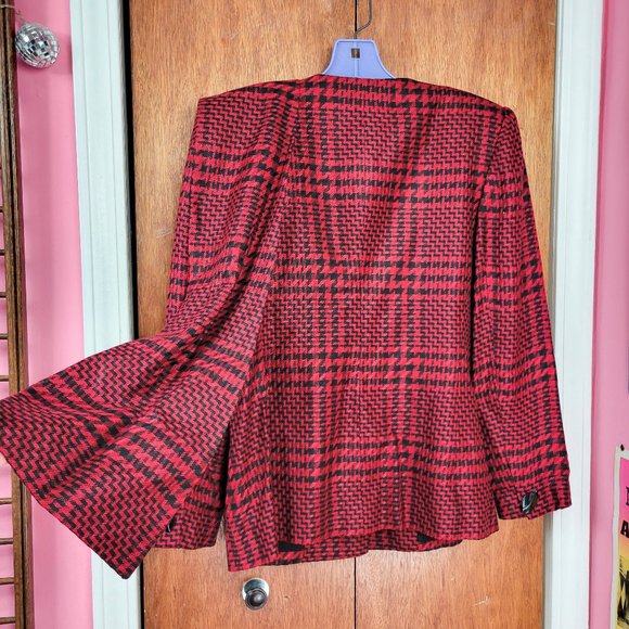 Vintage 90s Red & Black Houndstooth Blazer Jacket - Picture 6 of 8